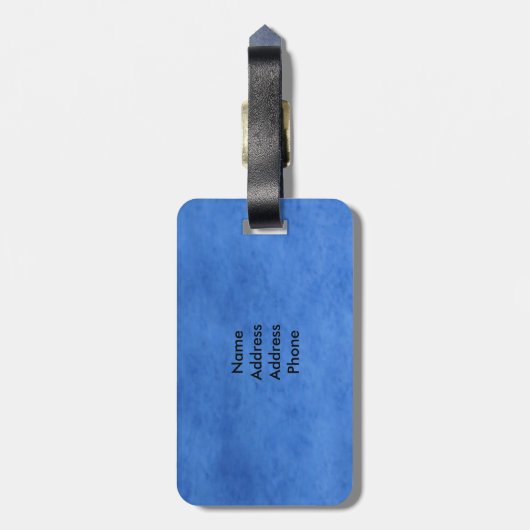 青いぬいぐるみ読動物、ZKOAへのテディベア時間 ラゲッジタグ (裏面縦)