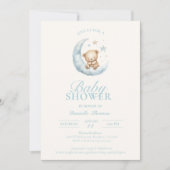 青いねむねむテディベアの男の子ベビーシャワー招待状 招待状 (正面)