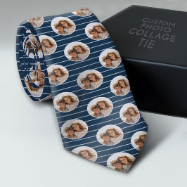 青いのワンサークルフォトストライプ ネクタイ