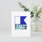 青いはがきの下に潜る人 ポストカード (スタンド正面)