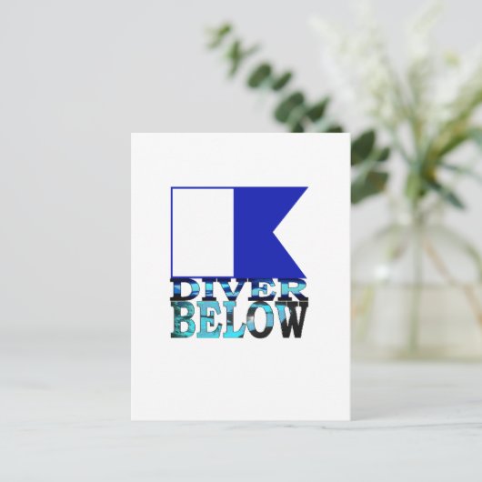 青いはがきの下に潜る人 ポストカード (スタンド正面)