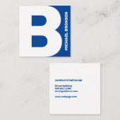 青いはっきりした白い巨大文字 スクエア名刺 (正面/裏面)