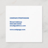 青いはっきりした白い巨大文字 スクエア名刺 (裏面)