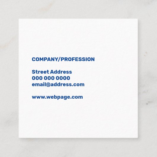 青いはっきりした白い巨大文字 スクエア名刺 (裏面)