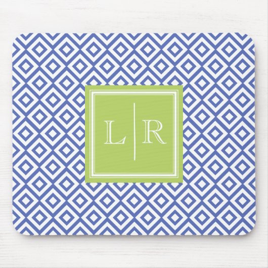 青いひし形とモノグラム マウスパッド (正面)