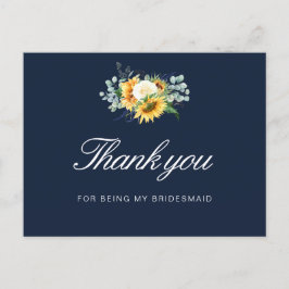 青いひまわりのウェディング ブライドメイド 感謝カード インビテーションポストカード