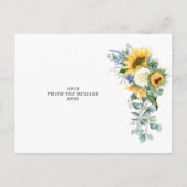 青いひまわりの花嫁の感謝カードを描いた インビテーションポストカード (裏面)
