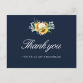 青いひまわりの花嫁の感謝カードを描いた インビテーションポストカード (正面)