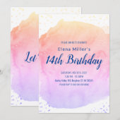 青いぼかし水彩の金のグリッター招待状 招待状 (正面/裏面)