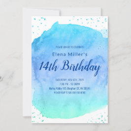 青いぼかし水彩の金のラメ  招待状