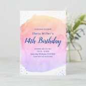 青いぼかし水彩筆致の金ラメ招待状 招待状 (スタンド正面)