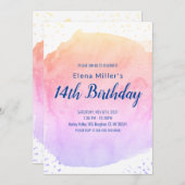 青いぼかし水彩筆致の金ラメ招待状 招待状 (正面/裏面)