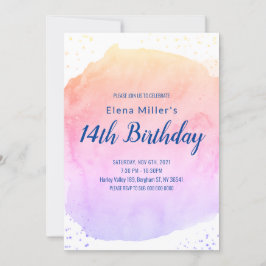 青いぼかし水彩筆致の金ラメ招待状 招待状