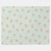 青いみすぼ淡い色のらしいシックな水玉模様の白いピンクフローラ フリースブランケット (正面(横))