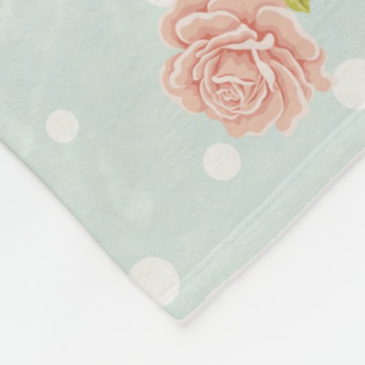 青いみすぼ淡い色のらしいシックな水玉模様の白いピンクフローラ フリースブランケット (角)