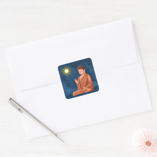 青いめい想抽象芸術の月の下の仏 スクエアシール (封筒)