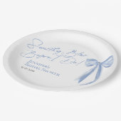 「青いものを私がする前に」青いリボン ブライダルシャワーのお祝い ペーパープレート (アングル)