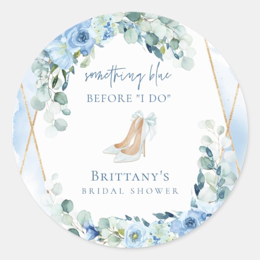 青いものを贈る 私の結婚式の花のシャワー ラウンドシール (正面)