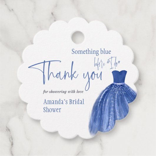 青いものを身に着ける前にドレス ブライダルシャワー フェイバータグ (正面)