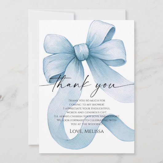 青いものを身に着ける前に青いリボンの結婚前お披露目パーティー サンキューカード (正面)