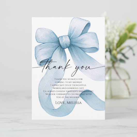 青いものを身に着ける前に青いリボンの結婚前お披露目パーティー サンキューカード (スタンド正面)