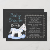 青いゆらゆら馬の赤ちゃん歓迎会招待状 招待状 (正面/裏面)