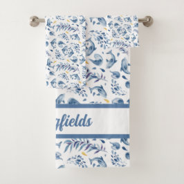 青いよくはしゃぐイルカと波 バスタオルセット