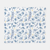 青いよくはしゃぐイルカと波 フリースブランケット (正面(横))