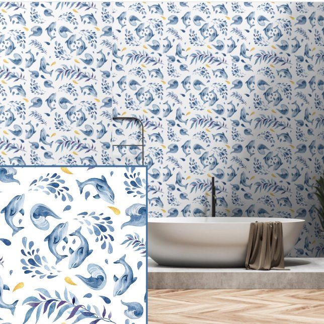 青いよくはしゃぐイルカと波 壁紙 (クリエイターアップロード済み)