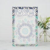 青いろうけつ染めタイルIII 便箋 (スタンド正面)