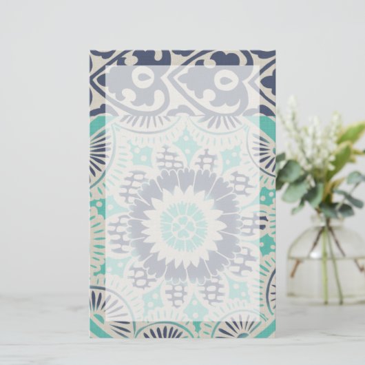 青いろうけつ染めタイルIII 便箋 (スタンド正面)