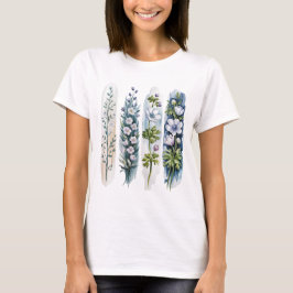 青いろのアネモネ・ポピーの花のグラデーション Tシャツ