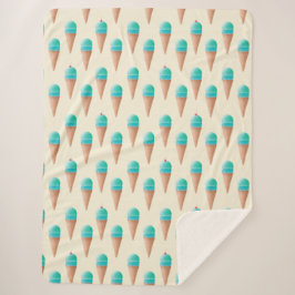 青いアイスクリームのコーンパターン、淡い黄色 シェルパブランケット