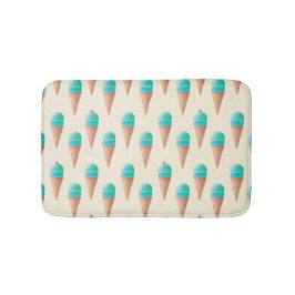 青いアイスクリームのコーンパターン、淡い黄色 バスマット
