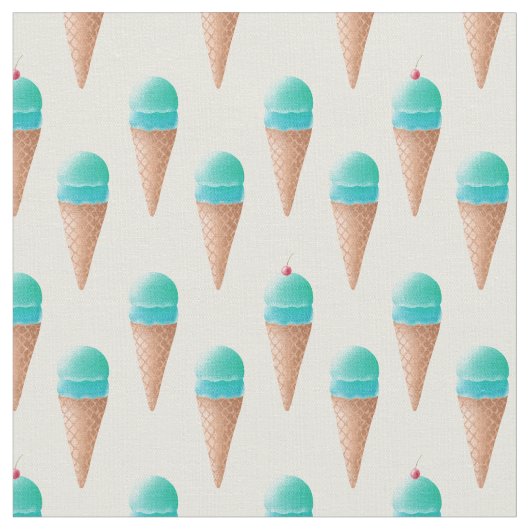 青いアイスクリームのコーンパターン、淡い黄色 ファブリック (クローズアップ)