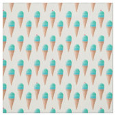 青いアイスクリームのコーンパターン、淡い黄色 ファブリック (見本)