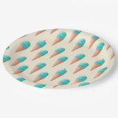 青いアイスクリームのコーンパターン、淡い黄色 ペーパープレート (アングル)