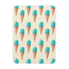 青いアイスクリームのコーンパターン、淡い黄色 マグネット