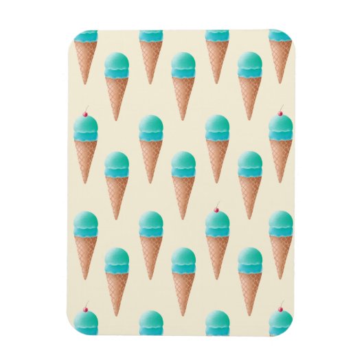 青いアイスクリームのコーンパターン、淡い黄色 マグネット (縦)