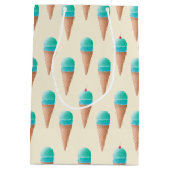 青いアイスクリームのコーンパターン、淡い黄色 ミディアムペーパーバッグ (裏面)