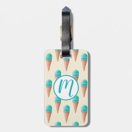 青いアイスクリームのコーンパターン、淡い黄色 ラゲッジタグ (裏面縦)