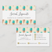 青いアイスクリームのコーンパターン、淡い黄色 名刺 (正面/裏面)