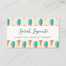 青いアイスクリームのコーンパターン、淡い黄色 名刺
