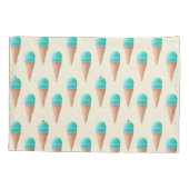 青いアイスクリームのコーンパターン、淡い黄色 枕カバー (裏面)