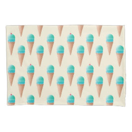 青いアイスクリームのコーンパターン、淡い黄色 枕カバー