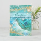 青いアイボリーの披露宴を結婚するビーチのテーマ 招待状 (スタンド正面)