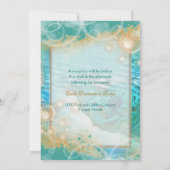 青いアイボリーの披露宴を結婚するビーチのテーマ 招待状 (裏面)