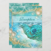 青いアイボリーの披露宴を結婚するビーチのテーマ 招待状 (正面/裏面)