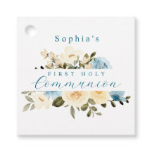 青いアイボリーの花々緑の最初の聖餐式