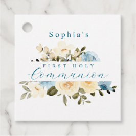 青いアイボリーの花々緑の最初の聖餐式 フェイバータグ